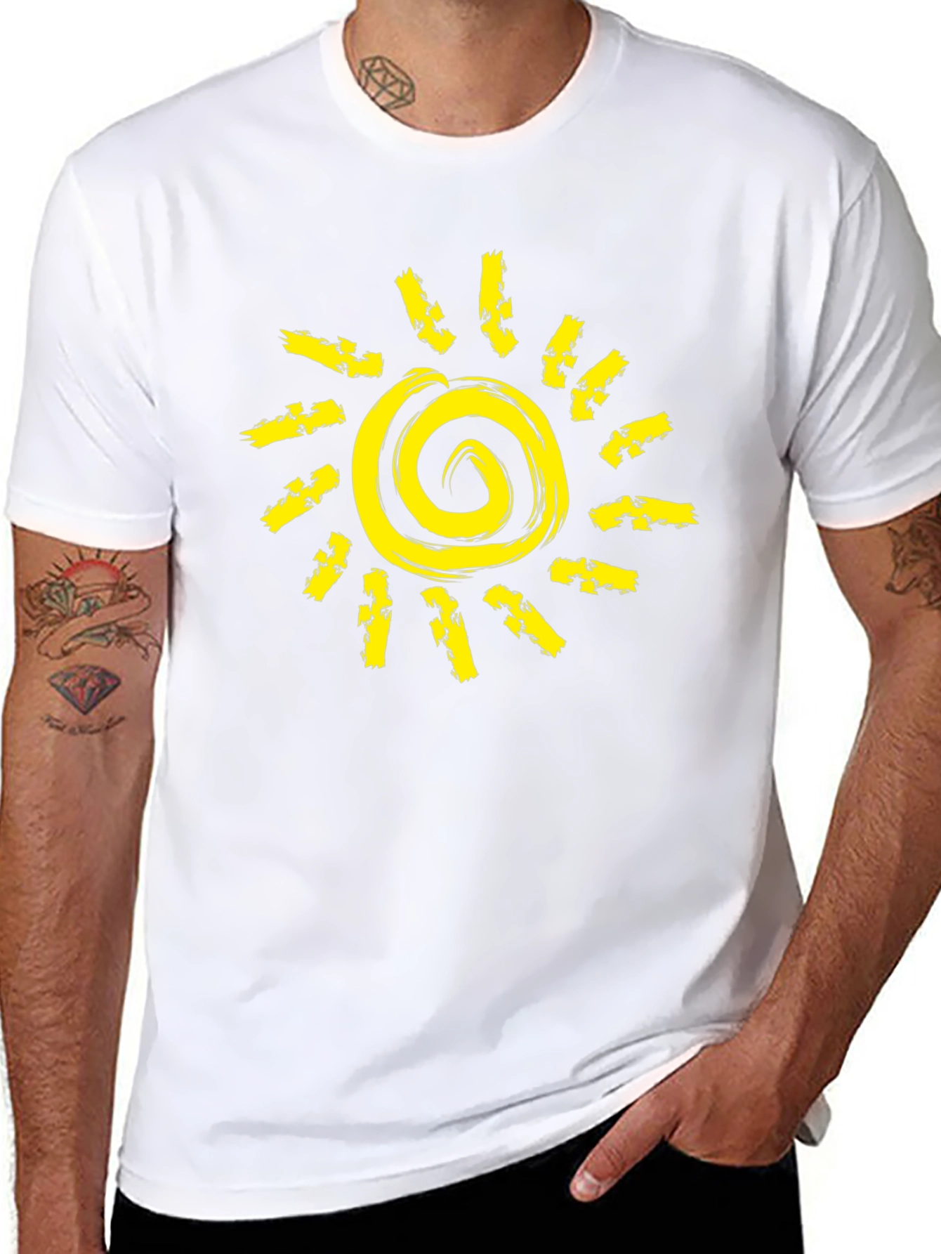 Sunshine Graphic Black T-Shirt - Unique Spiral Design