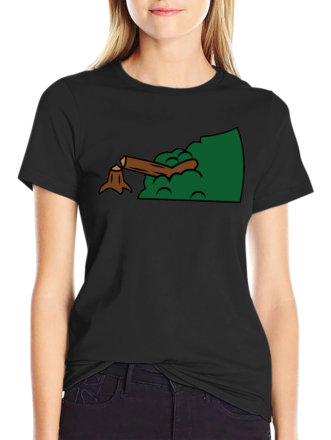 Cartoon Stump Graphic Black T-Shirt
