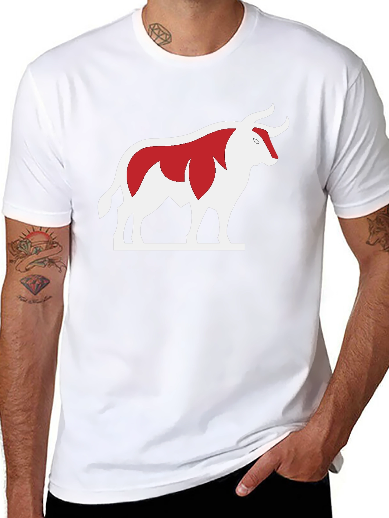 Bull Graphic Tee - Bold Red and White Design