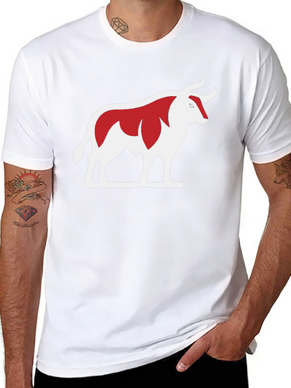 Bull Graphic Tee - Bold Red and White Design