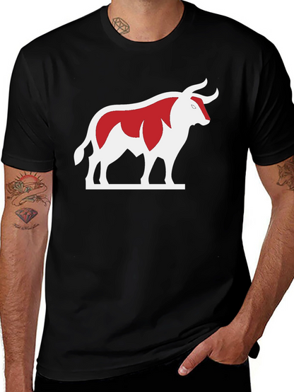 Bull Graphic Tee - Bold Red and White Design