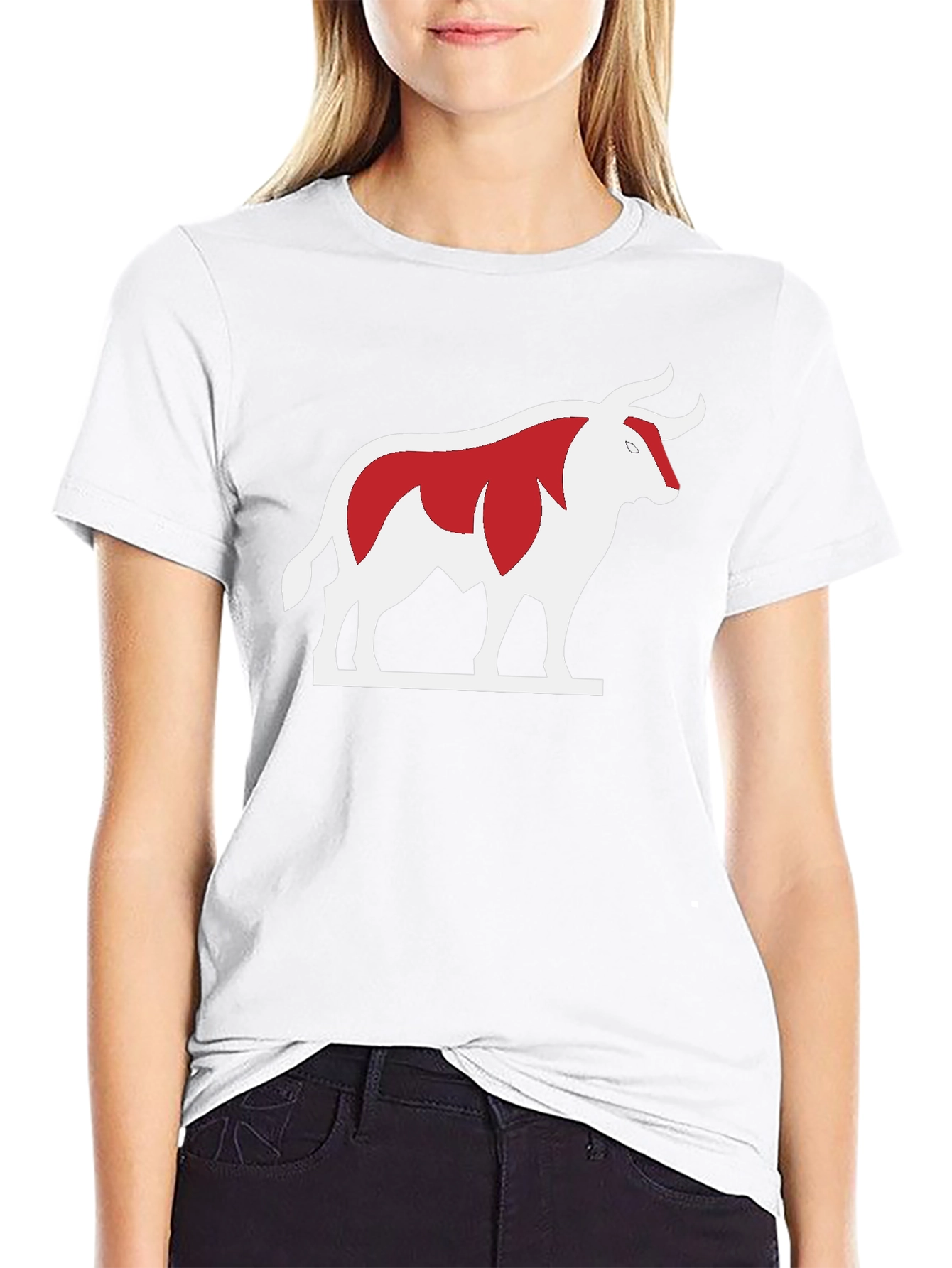 Bull Graphic Tee - Bold Red and White Design
