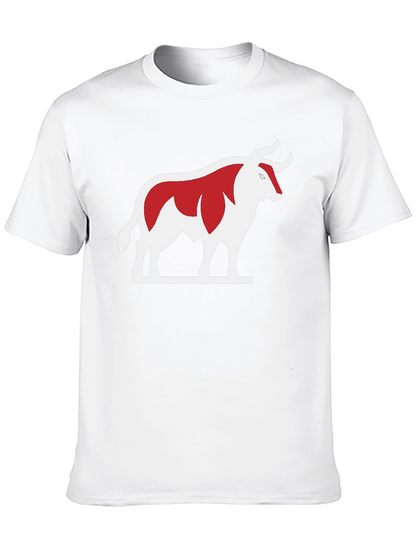 Bull Graphic Tee - Bold Red and White Design