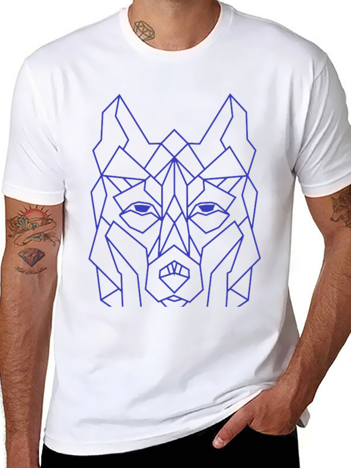 Geometric Wolf Graphic Tee - Black