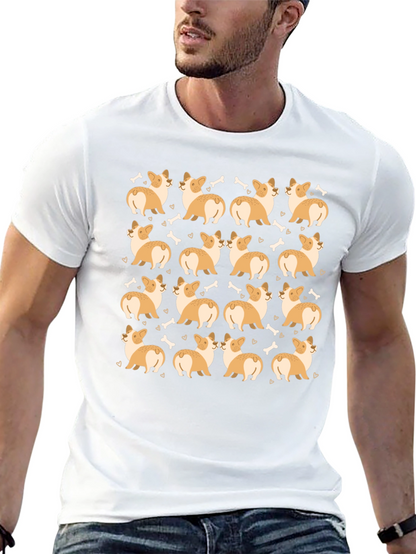 Corgi Dog Pattern Black T-Shirt