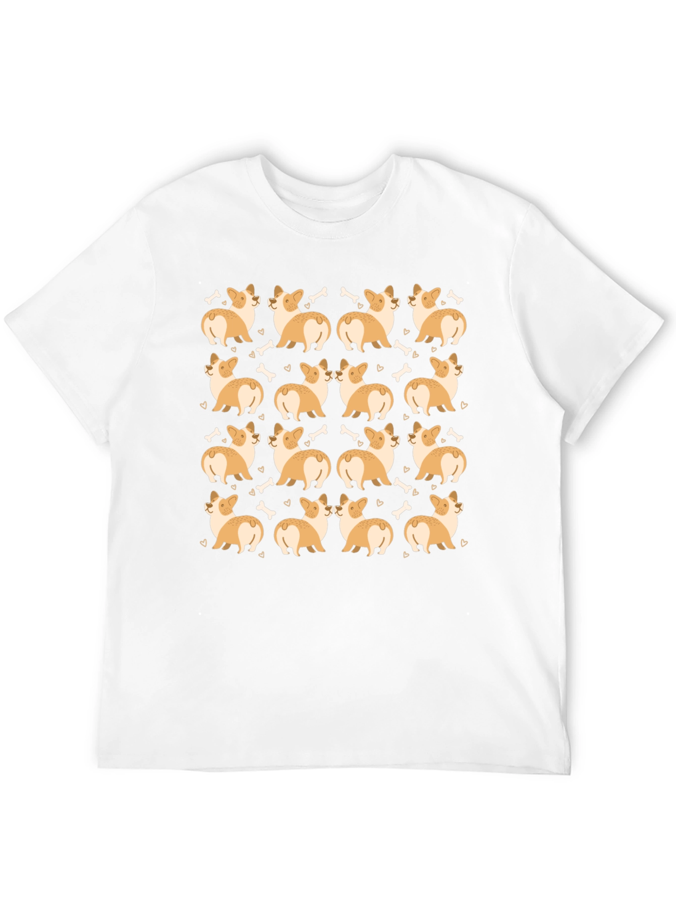 Corgi Dog Pattern Black T-Shirt