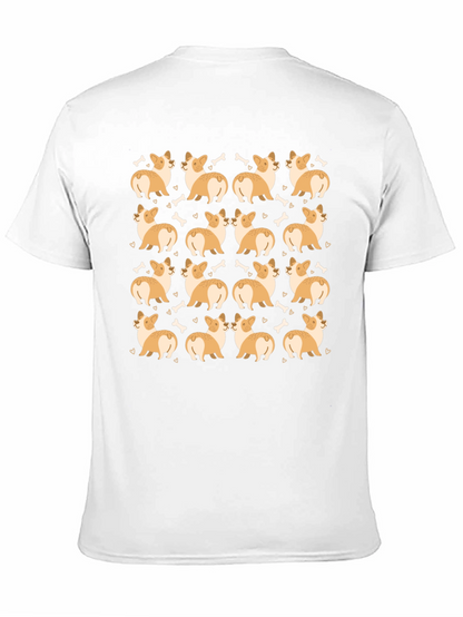 Corgi Dog Pattern Black T-Shirt