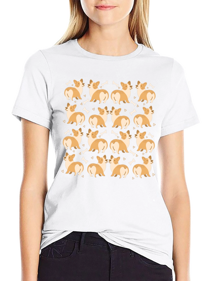 Corgi Dog Pattern Black T-Shirt