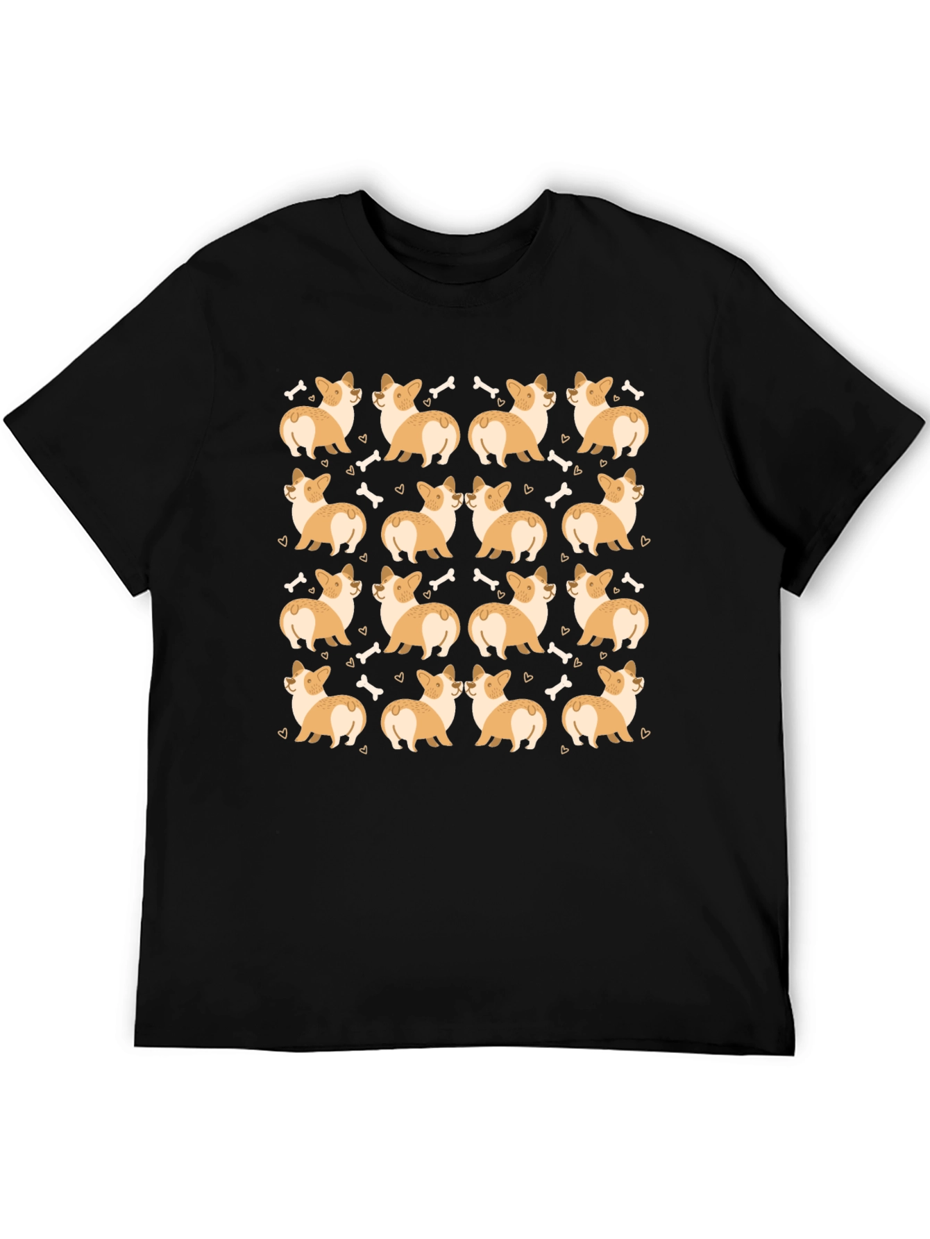 Corgi Dog Pattern Black T-Shirt