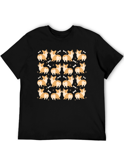 Corgi Dog Pattern Black T-Shirt