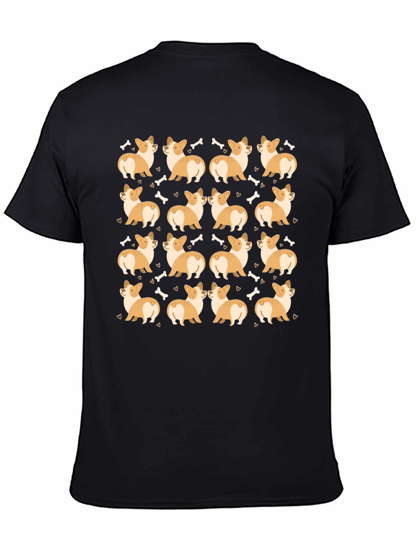 Corgi Dog Pattern Black T-Shirt