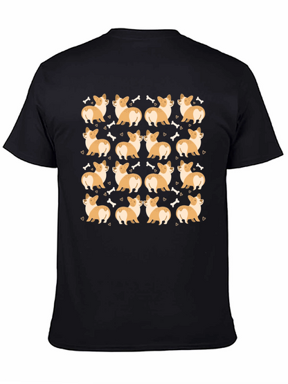 Corgi Dog Pattern Black T-Shirt