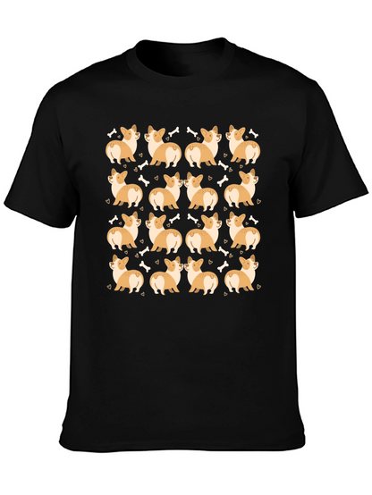 Corgi Dog Pattern Black T-Shirt