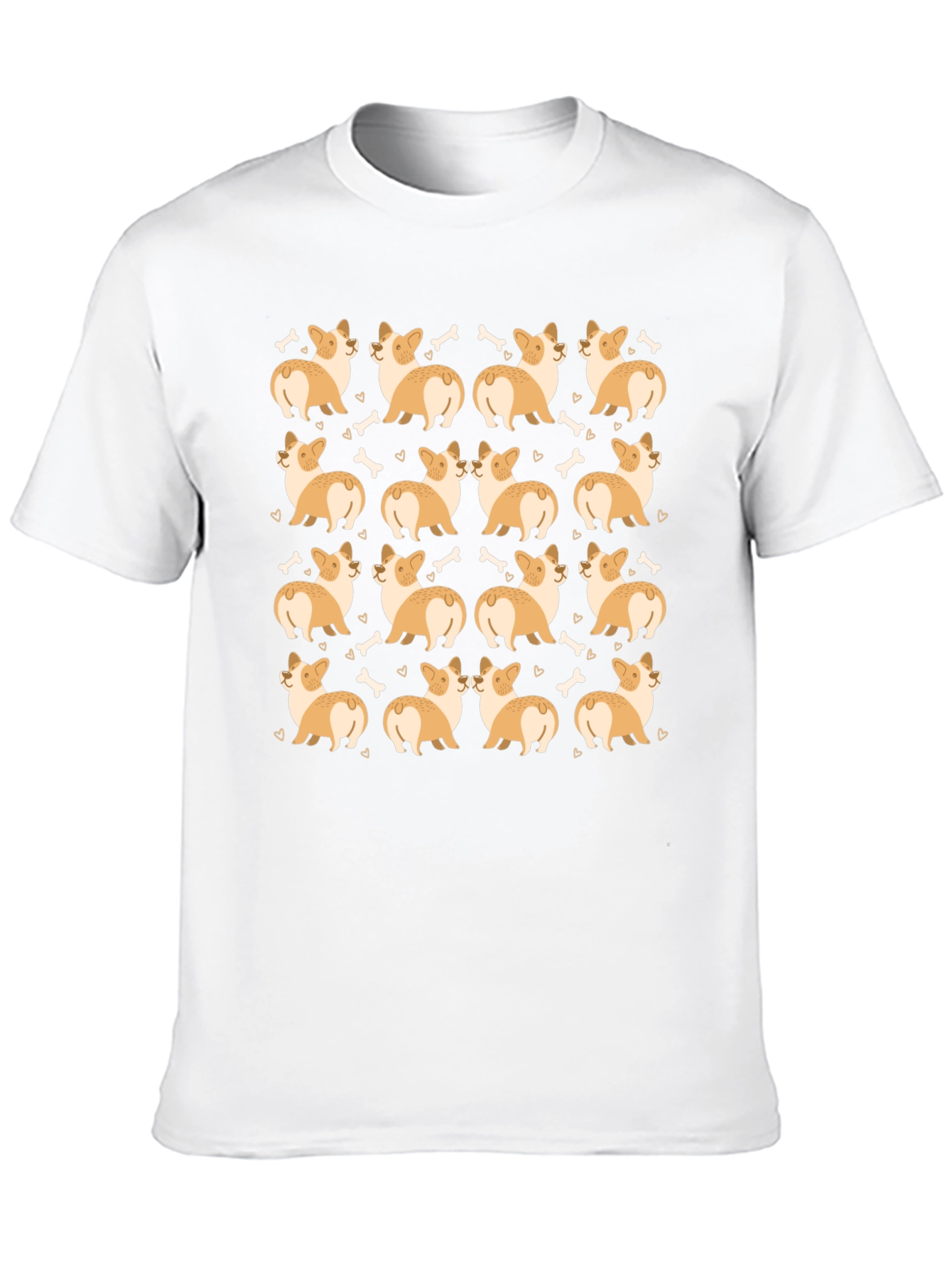 Corgi Dog Pattern Black T-Shirt