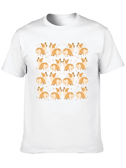 Corgi Dog Pattern Black T-Shirt