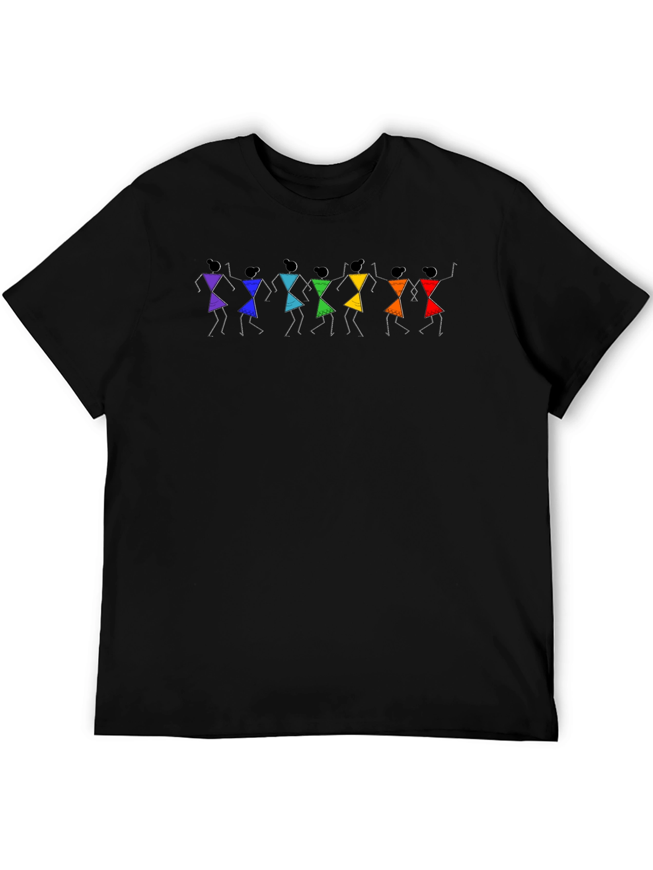 Warli Art Mens Black Cotton T-Shirt