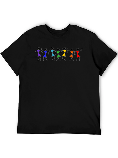 Warli Art Mens Black Cotton T-Shirt