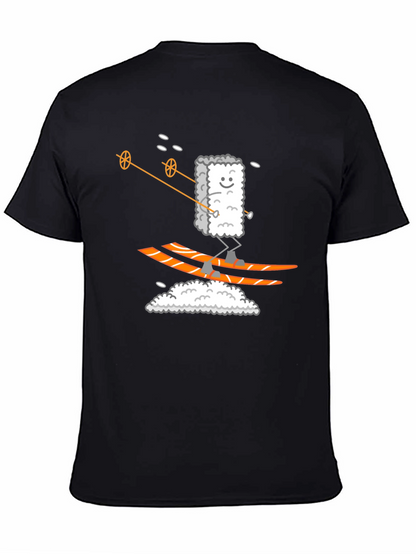 Sushi Skier Graphic Tee - Black Cotton T-Shirt