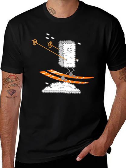 Sushi Skier Graphic Tee - Black Cotton T-Shirt