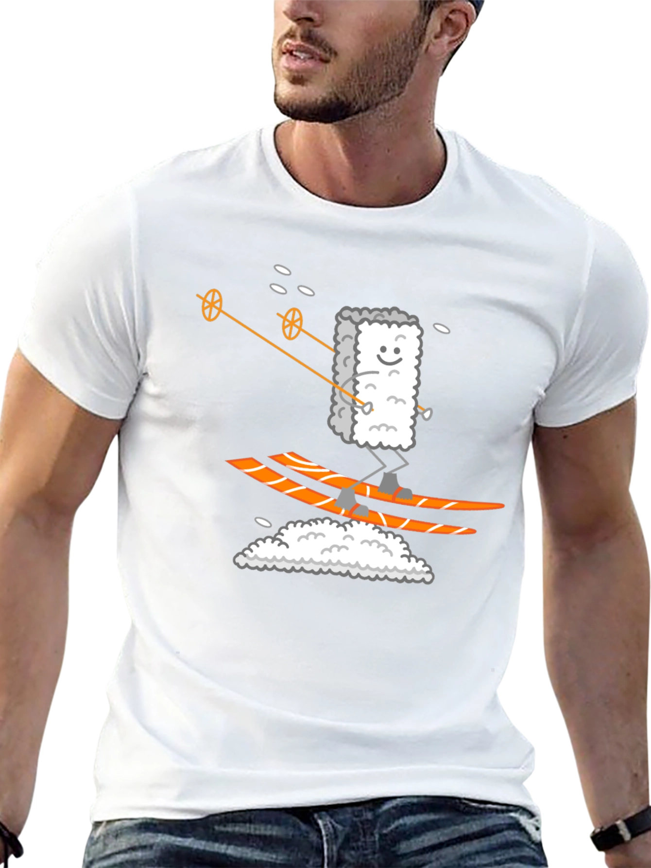 Sushi Skier Graphic Tee - Black Cotton T-Shirt
