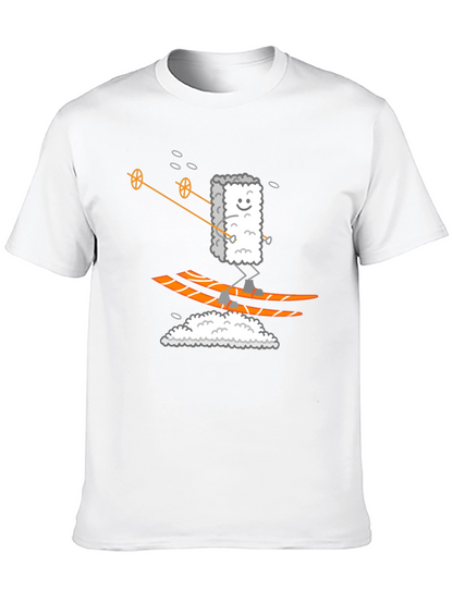 Sushi Skier Graphic Tee - Black Cotton T-Shirt