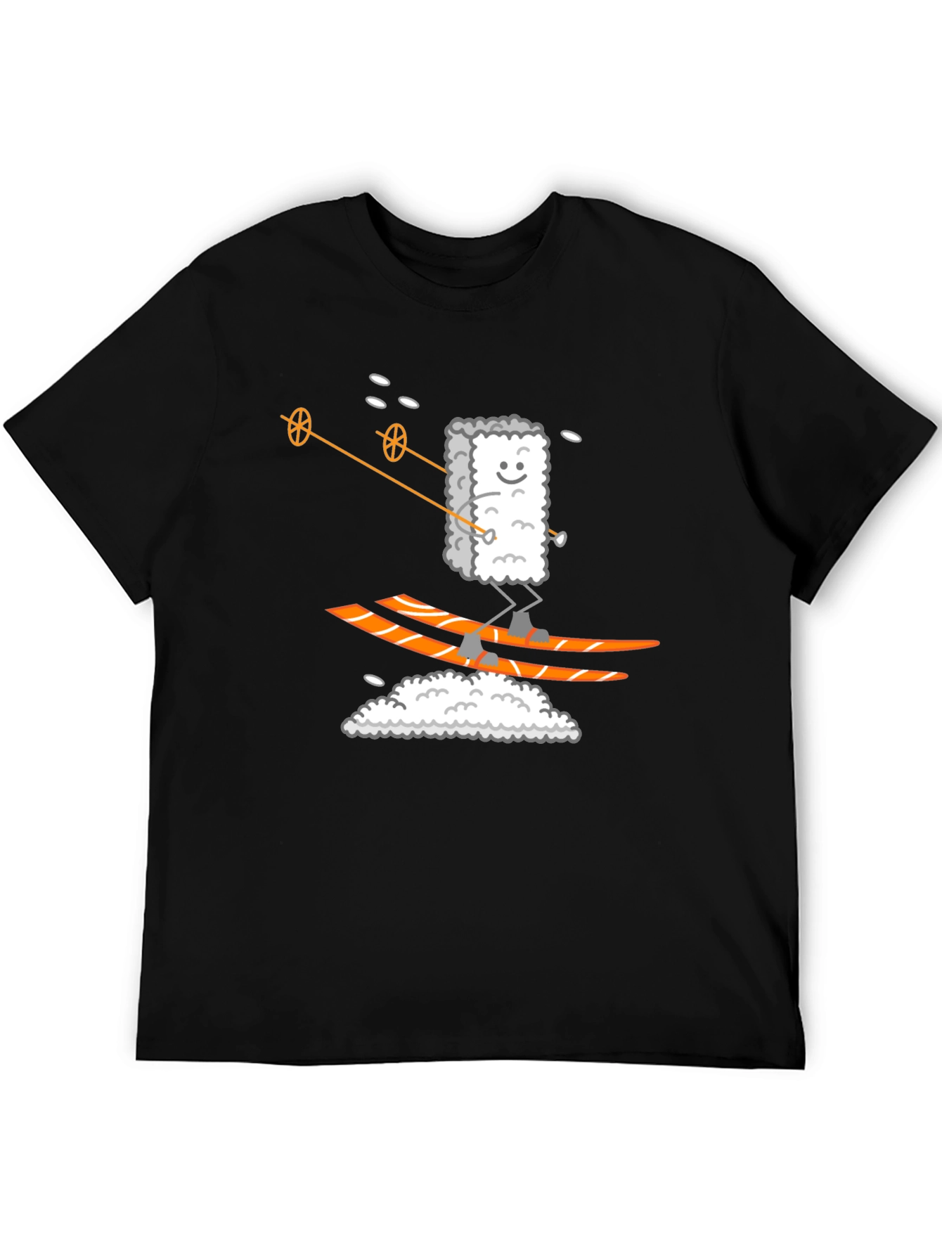 Sushi Skier Graphic Tee - Black Cotton T-Shirt