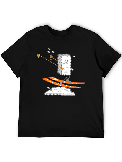 Sushi Skier Graphic Tee - Black Cotton T-Shirt