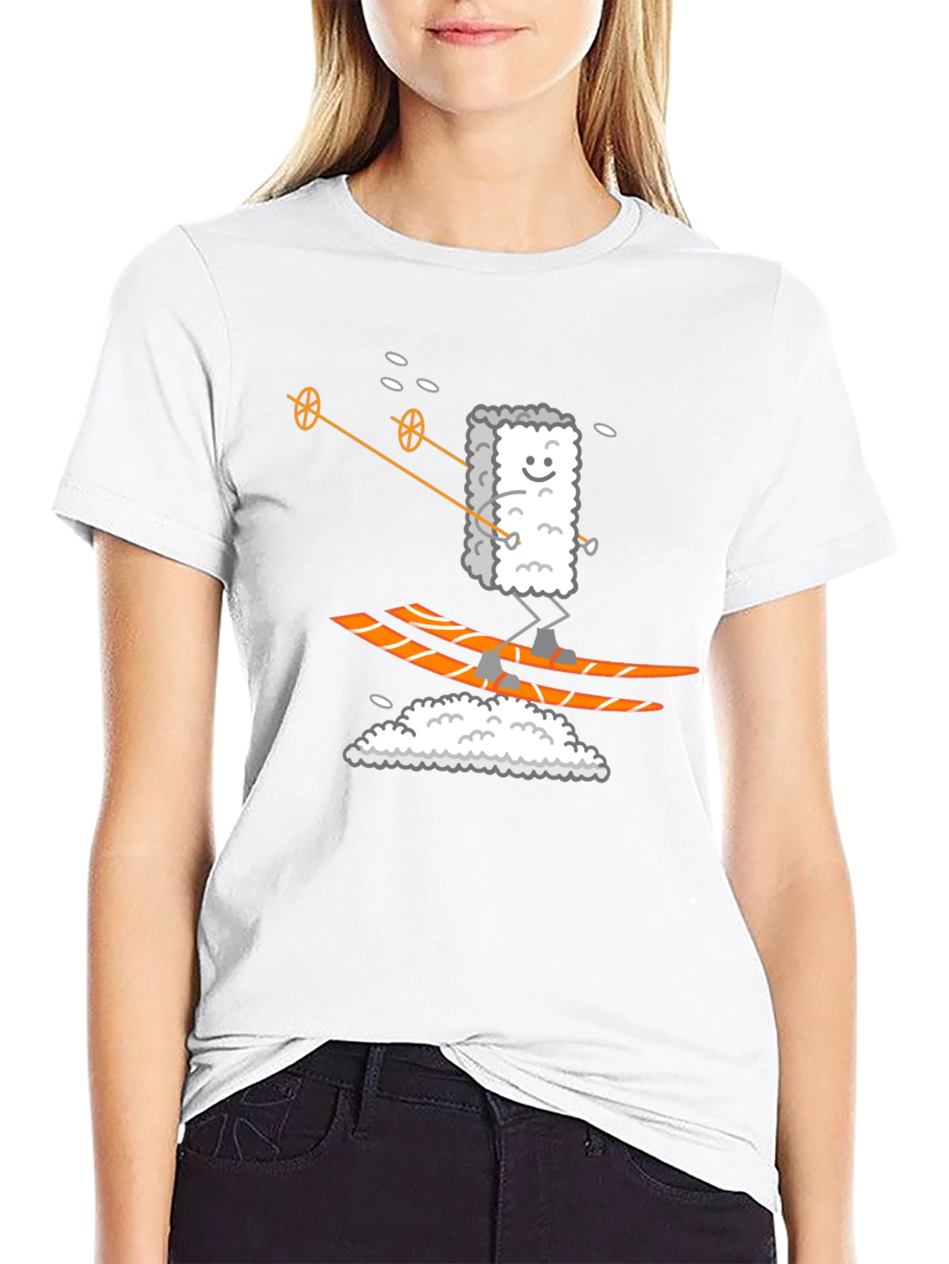Sushi Skier Graphic Tee - Black Cotton T-Shirt