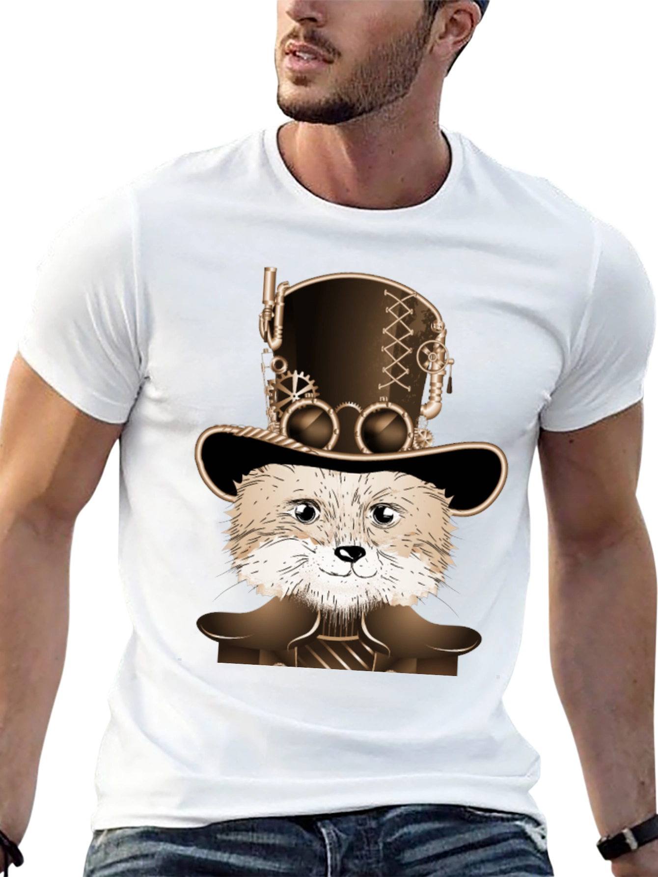 Steampunk Fox Graphic T-Shirt - Unique Animal Design