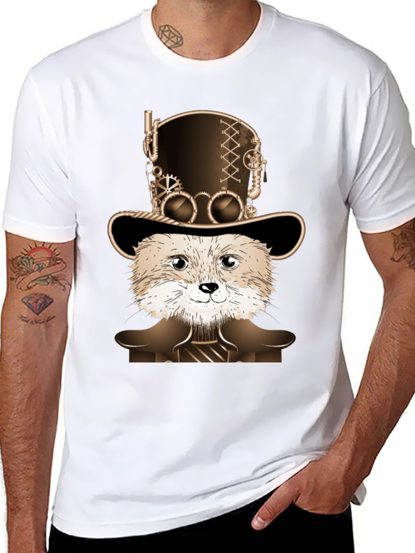 Steampunk Fox Graphic T-Shirt - Unique Animal Design