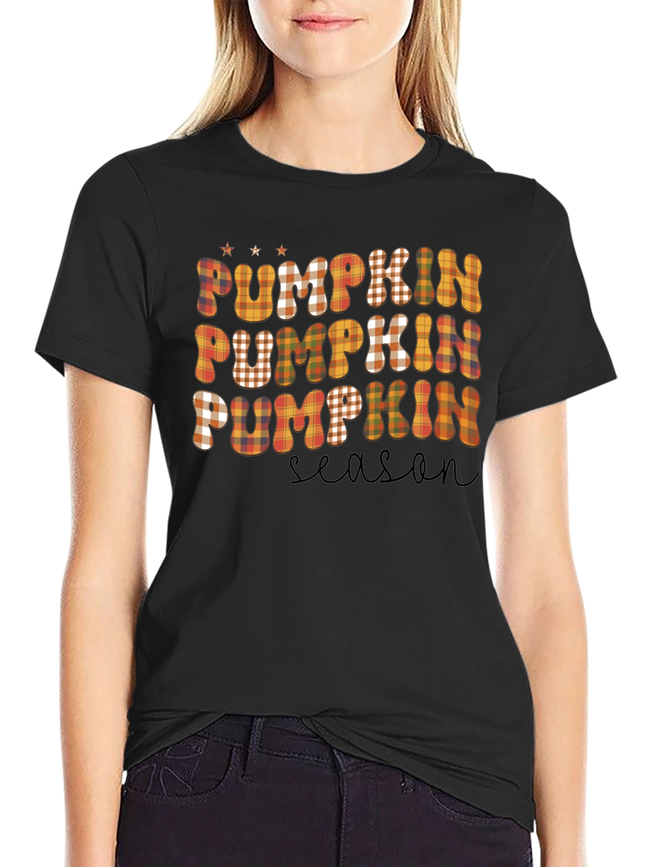 Pumpkin Season Plaid T-Shirt - Fall Graphic Tee
