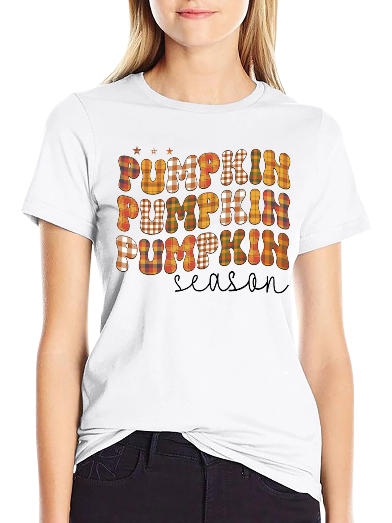 Pumpkin Season Plaid T-Shirt - Fall Graphic Tee