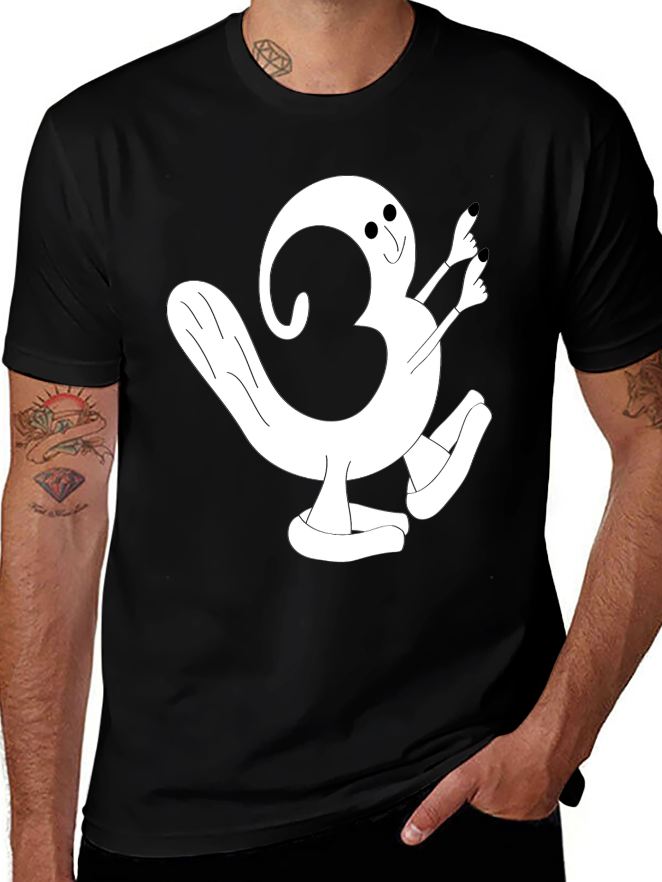 Cartoon Character Graphic Tee - Black