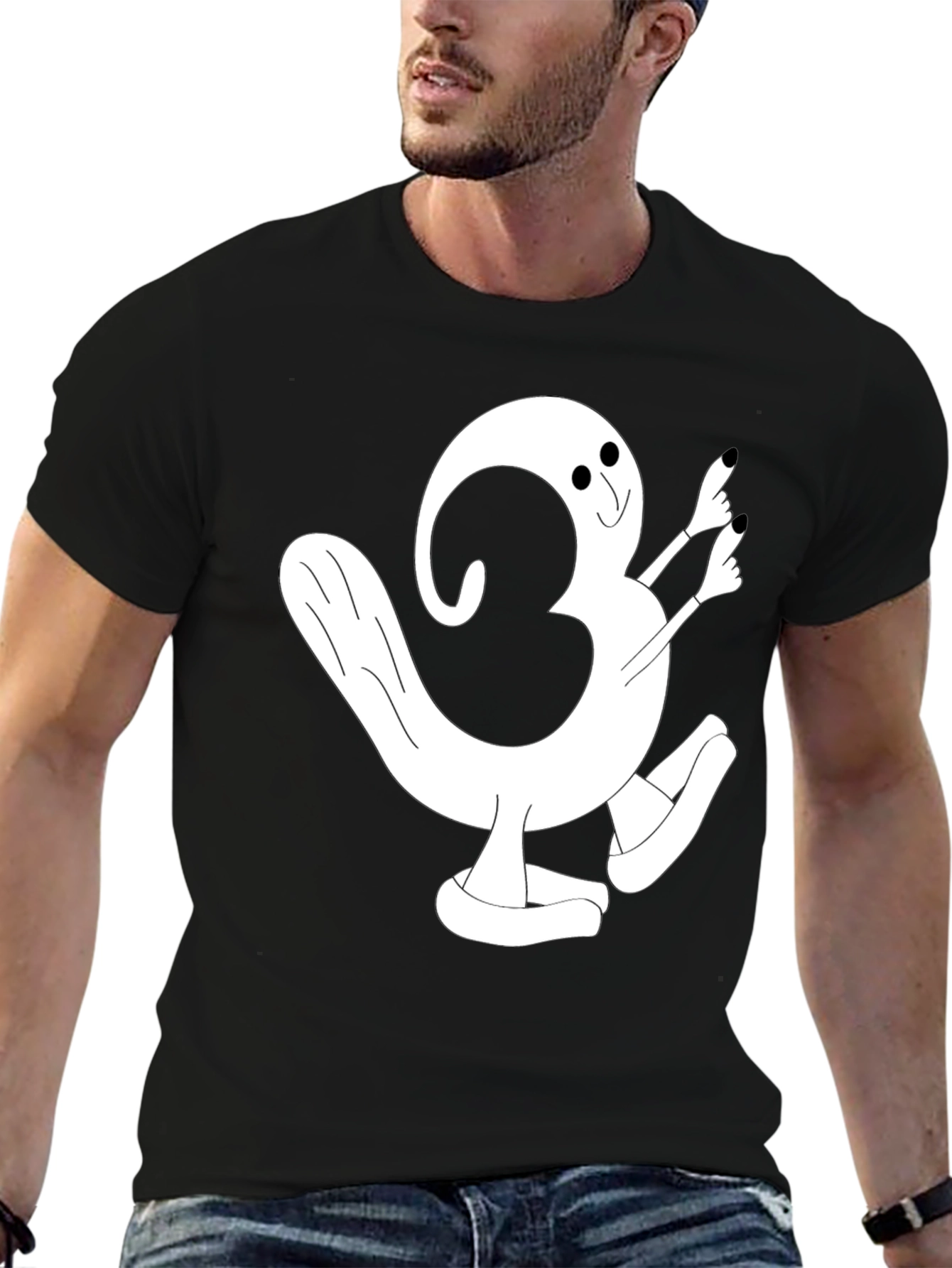 Cartoon Character Graphic Tee - Black