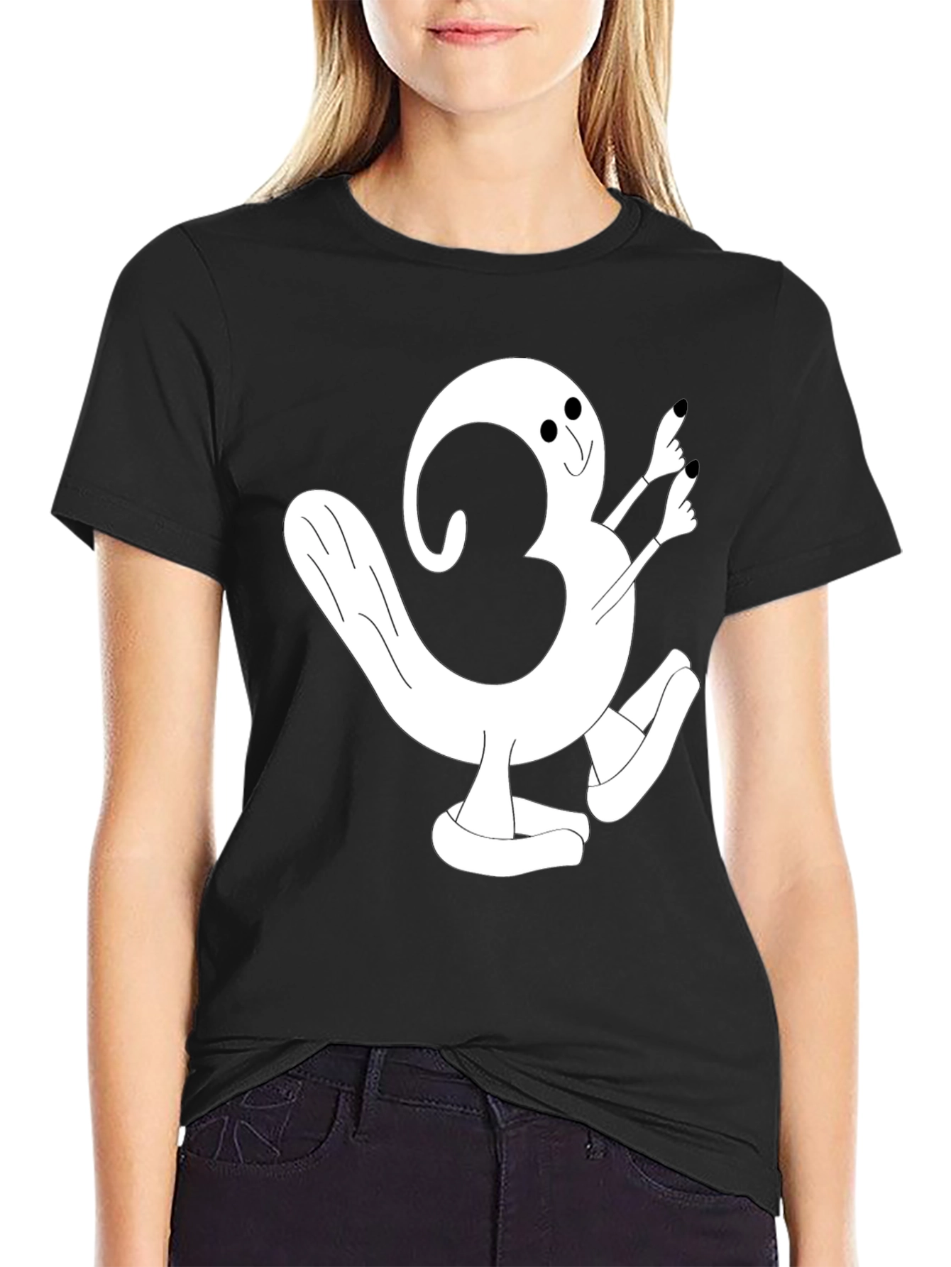 Cartoon Character Graphic Tee - Black