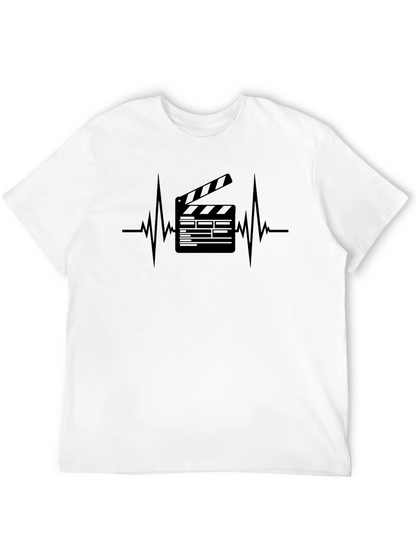 Movie Lovers Black T-Shirt with Heartbeat Clapper Design