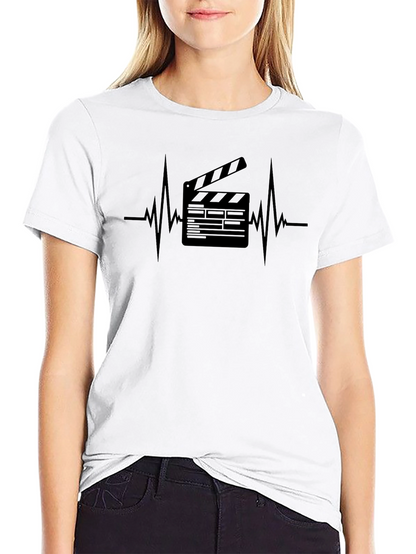 Movie Lovers Black T-Shirt with Heartbeat Clapper Design