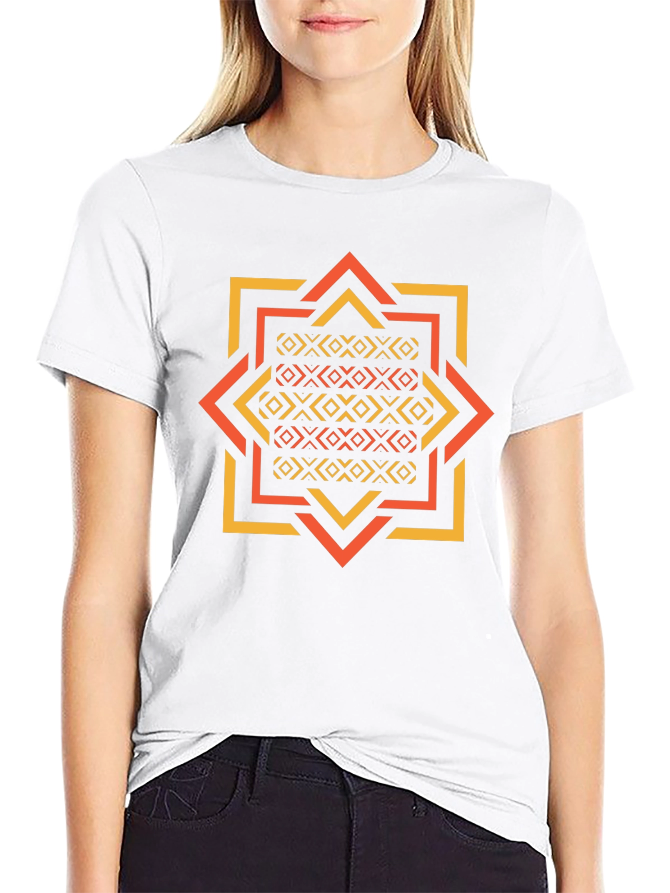 Geometric Patterned Black Tee