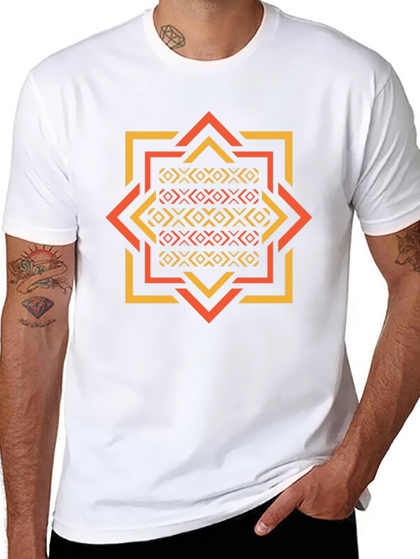 Geometric Patterned Black Tee