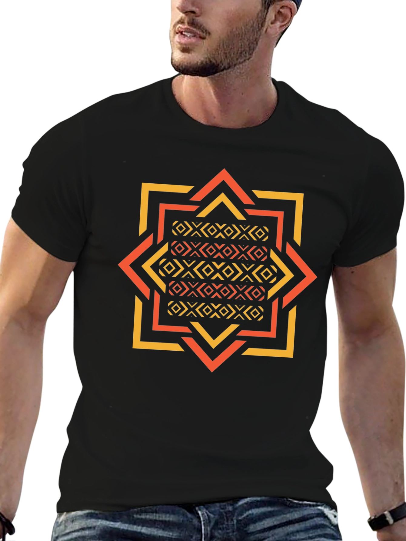 Geometric Patterned Black Tee