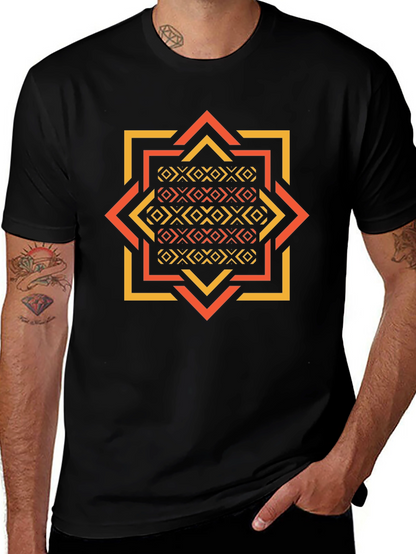Geometric Patterned Black Tee