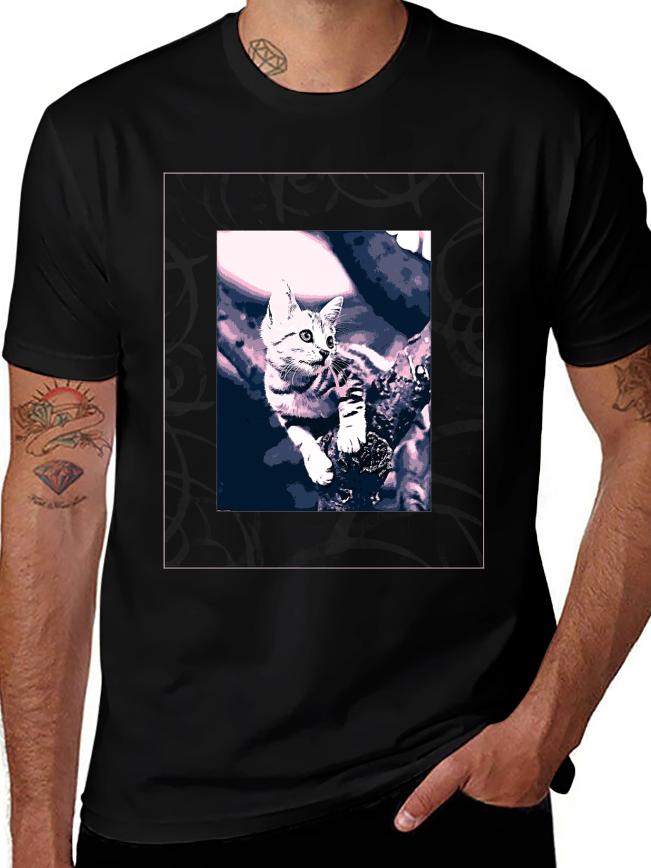Cute Kitten Graphic Black T-Shirt