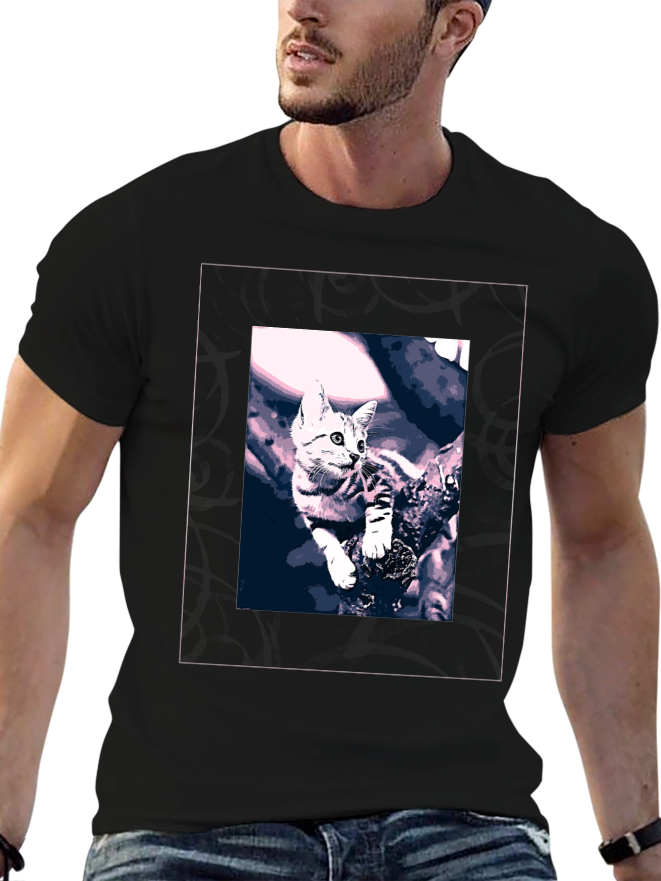 Cute Kitten Graphic Black T-Shirt