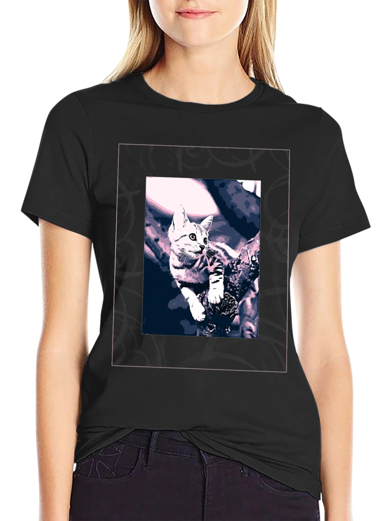 Cute Kitten Graphic Black T-Shirt