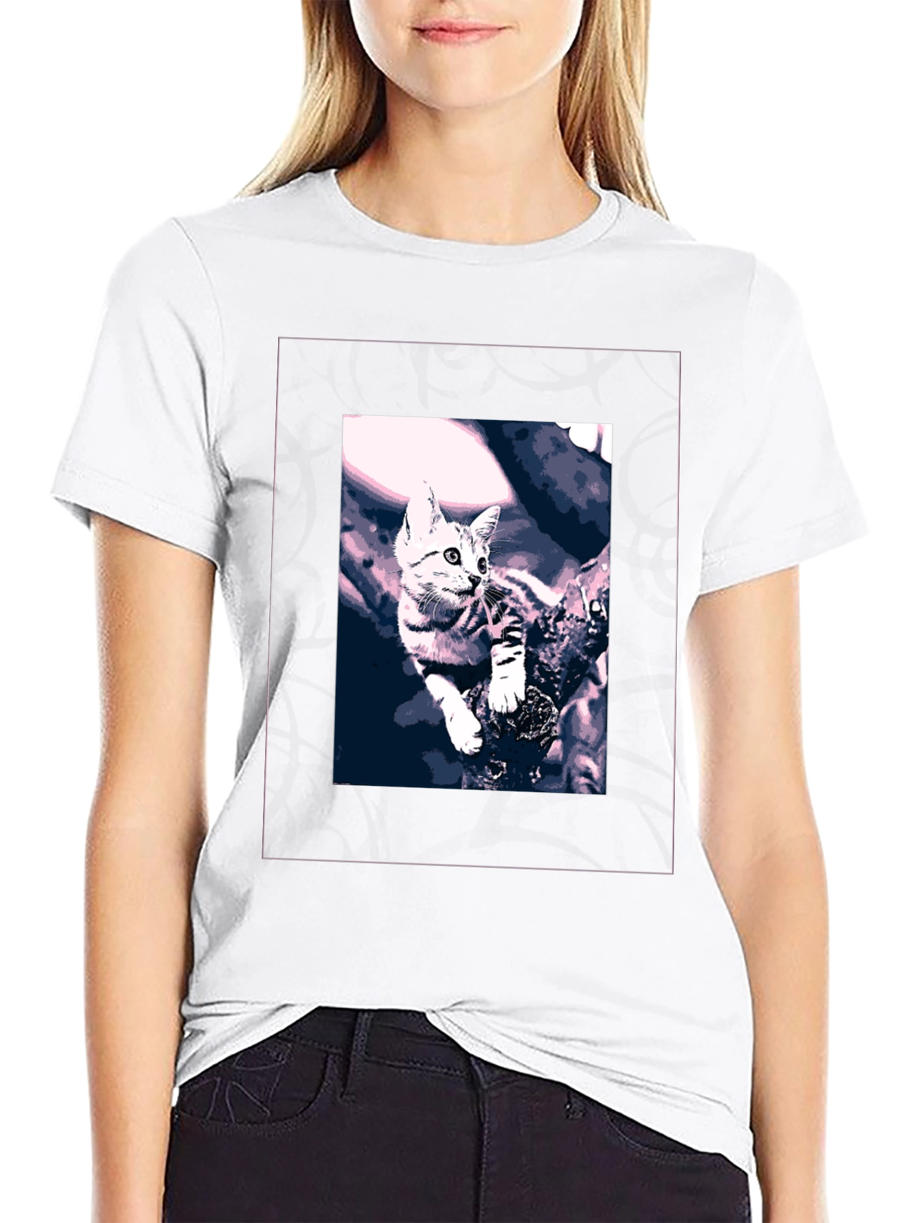 Cute Kitten Graphic Black T-Shirt