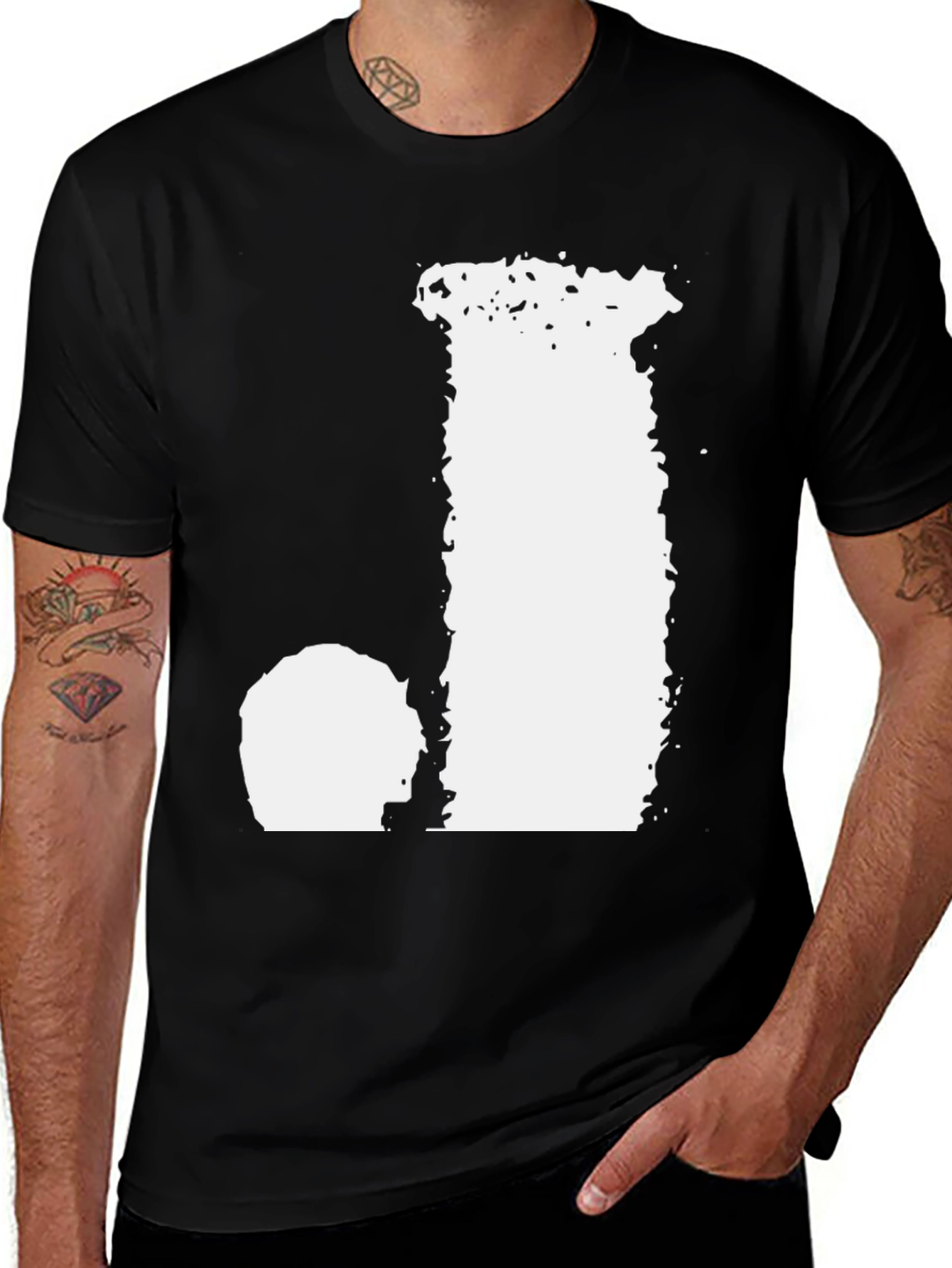 Black T-Shirt with Distressed Letter Graphic