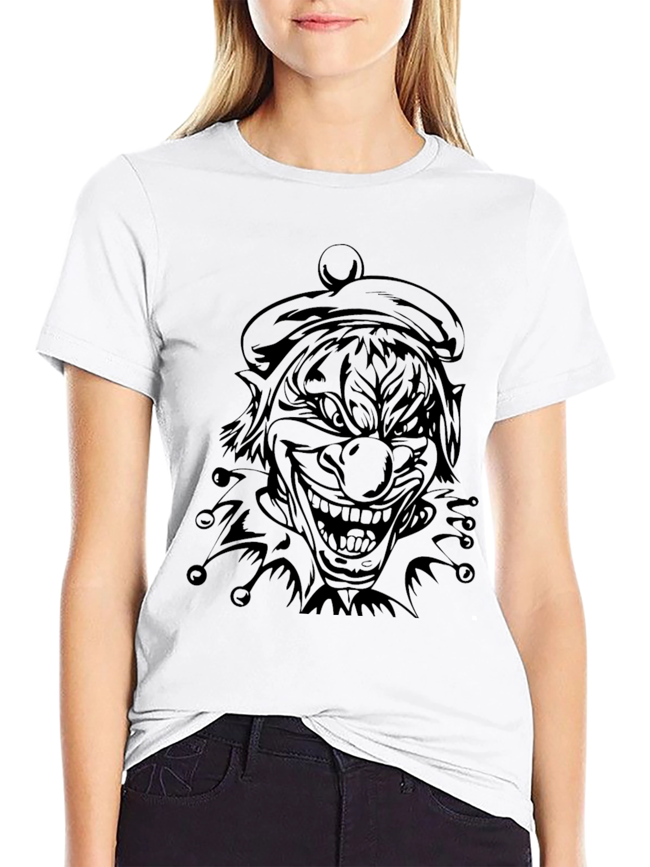Mens Black Clown Graphic Tee - Scary Jester Shirt