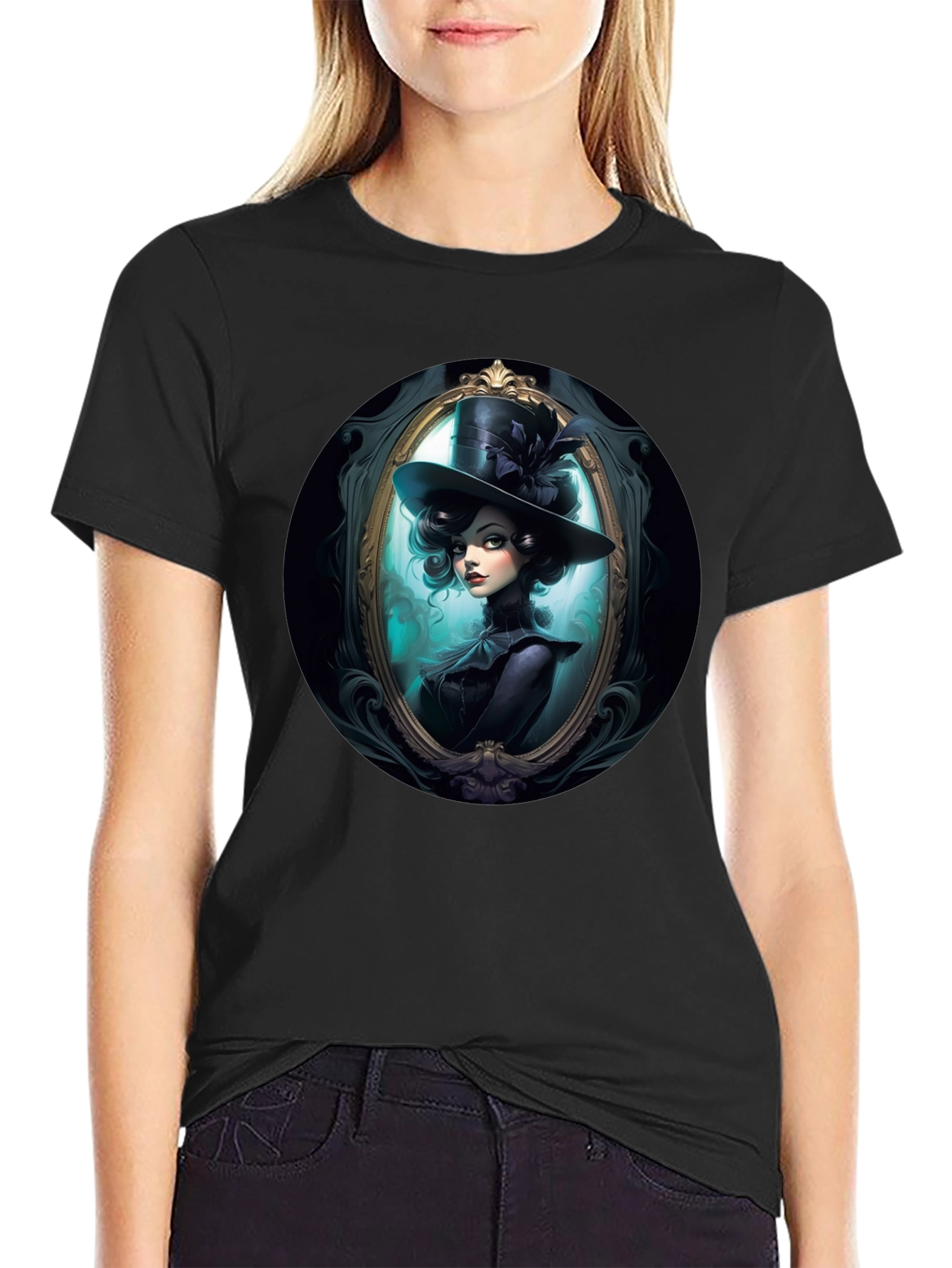 Elegant Victorian Lady T-Shirt - Black