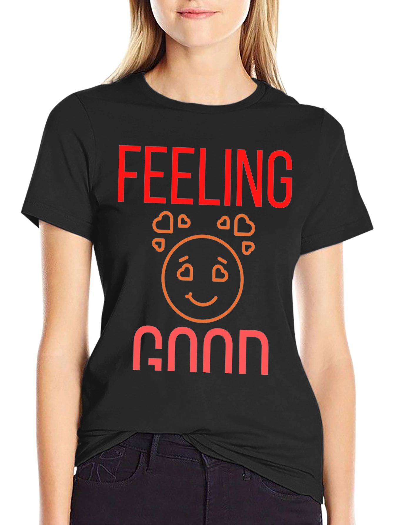 Feeling Good Graphic Tee - Black Cotton Comfort