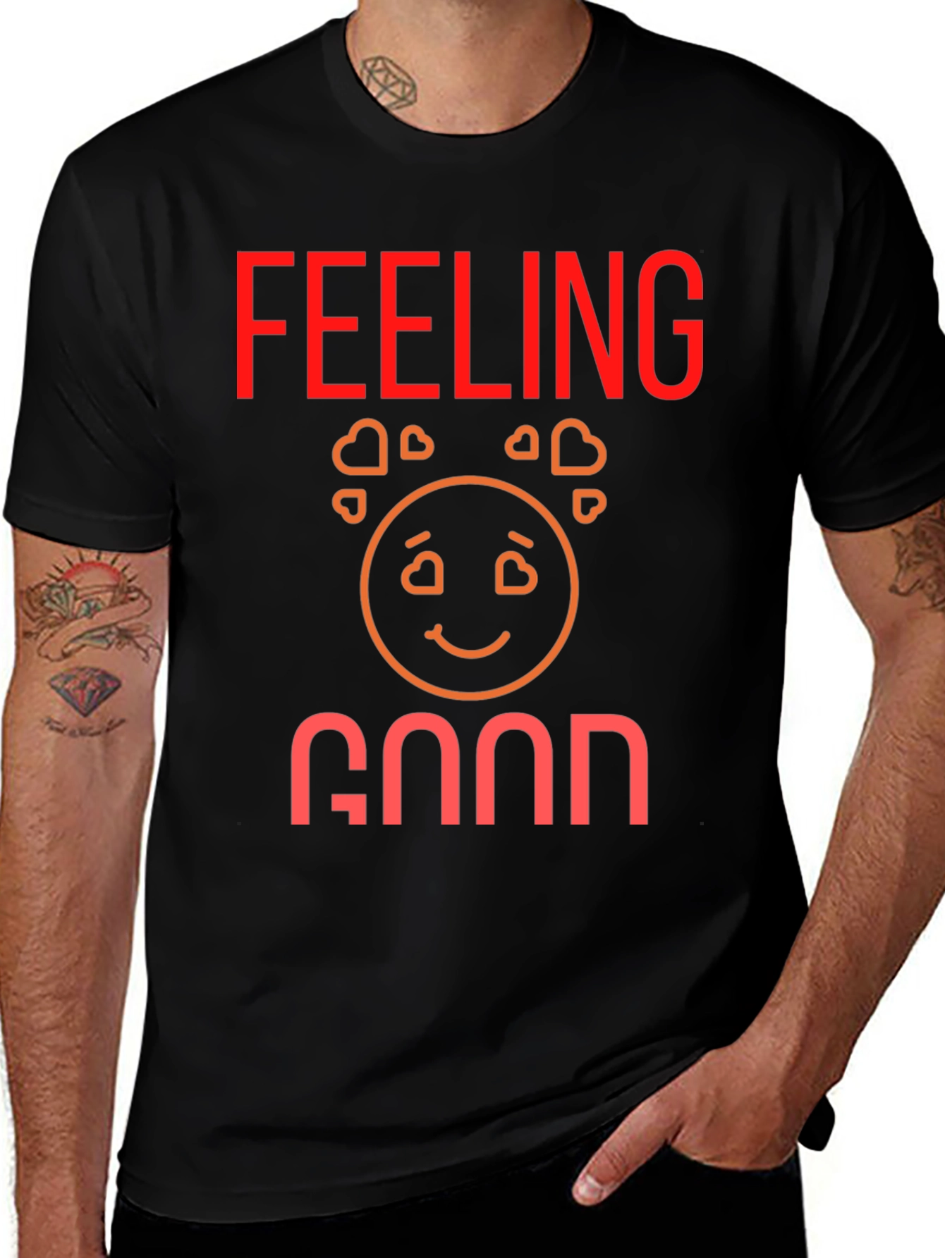Feeling Good Graphic Tee - Black Cotton Comfort